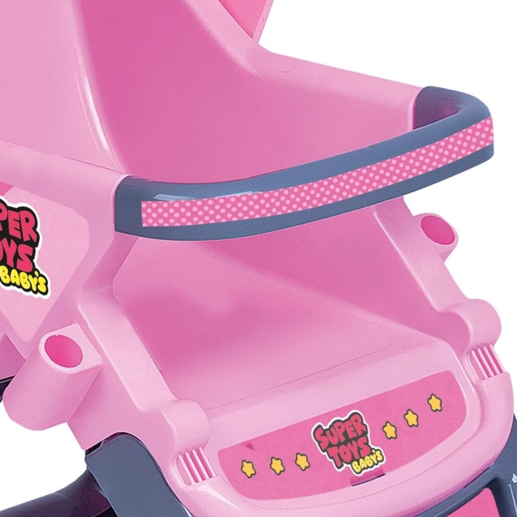 Detalhes do Brinquedo Infantil Carrinho de Boneca Rosa 3 Rodas SuperToys Bebê Criança Presente Menina Mamãe