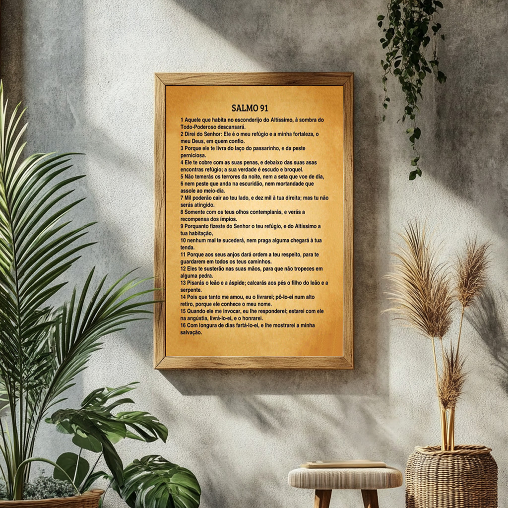 Imagem Quadro Salmo 91 Versículo Bíblia Cristão Decoração Espiritual Parede Mensagem de Fé Sala