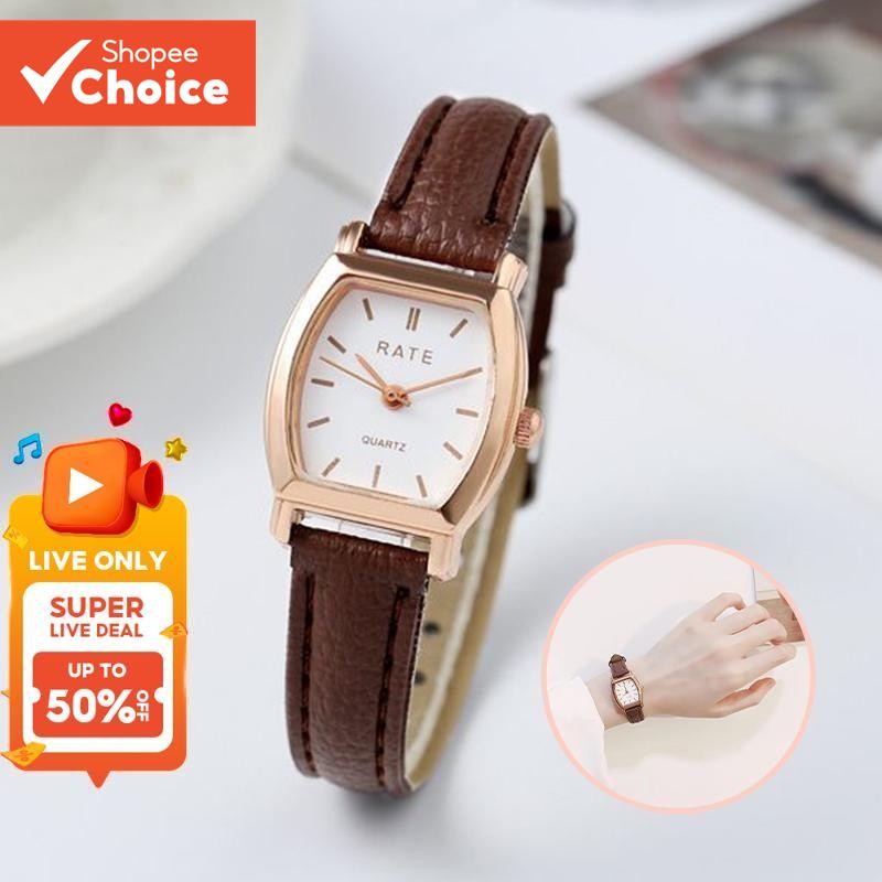 Relógio Feminino De Quartzo Tonneau Com Pulseira De Couro , Elegante E Casual Para Uso Diário
