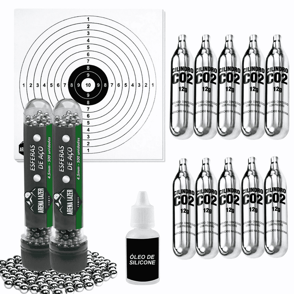 Combo Airgun: Esferas 4,5mm + 10 Co2 + Óleo + Alvos