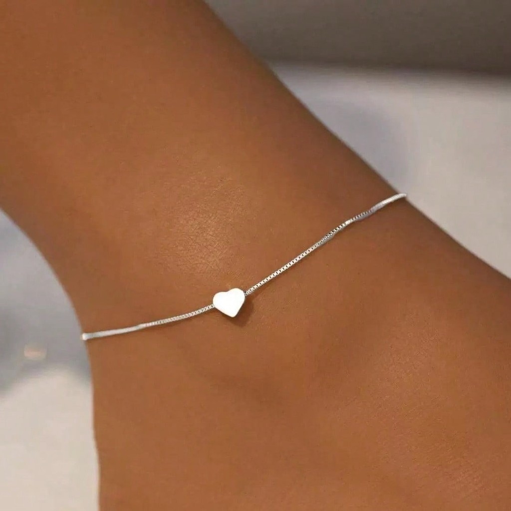 Tornozeleira Feminina Mini Coração Delicado Folheado a prata925 ou ouro18k
