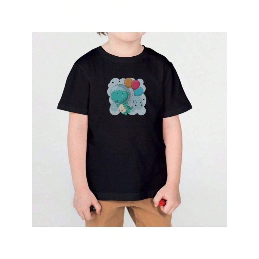 Camiseta Masculina  Preta e Branca Blusa Infantil Estampada DInossauro Balão
