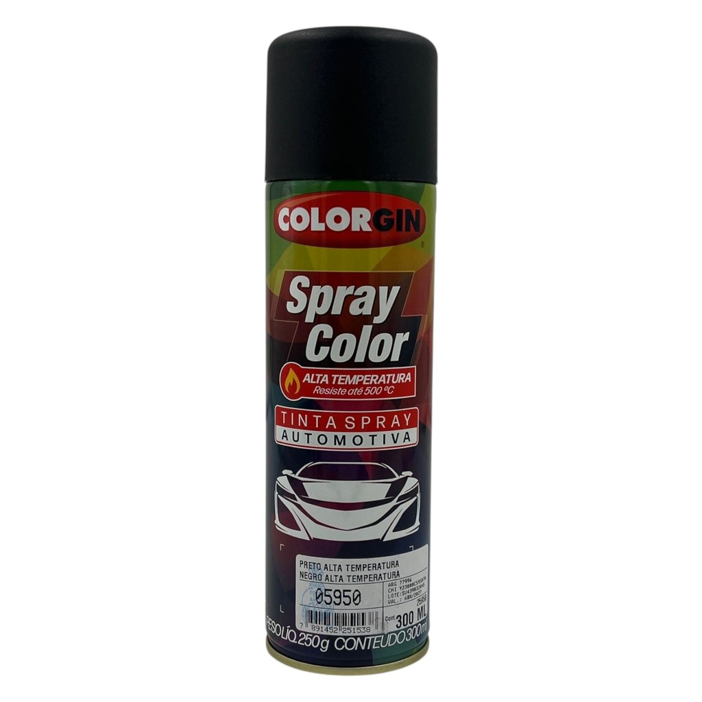 TINTA SPRAY AUTOMOTIVA PRETO ALTA TEMPERATURA 250ML COLORGIN em Oferta na Shopee