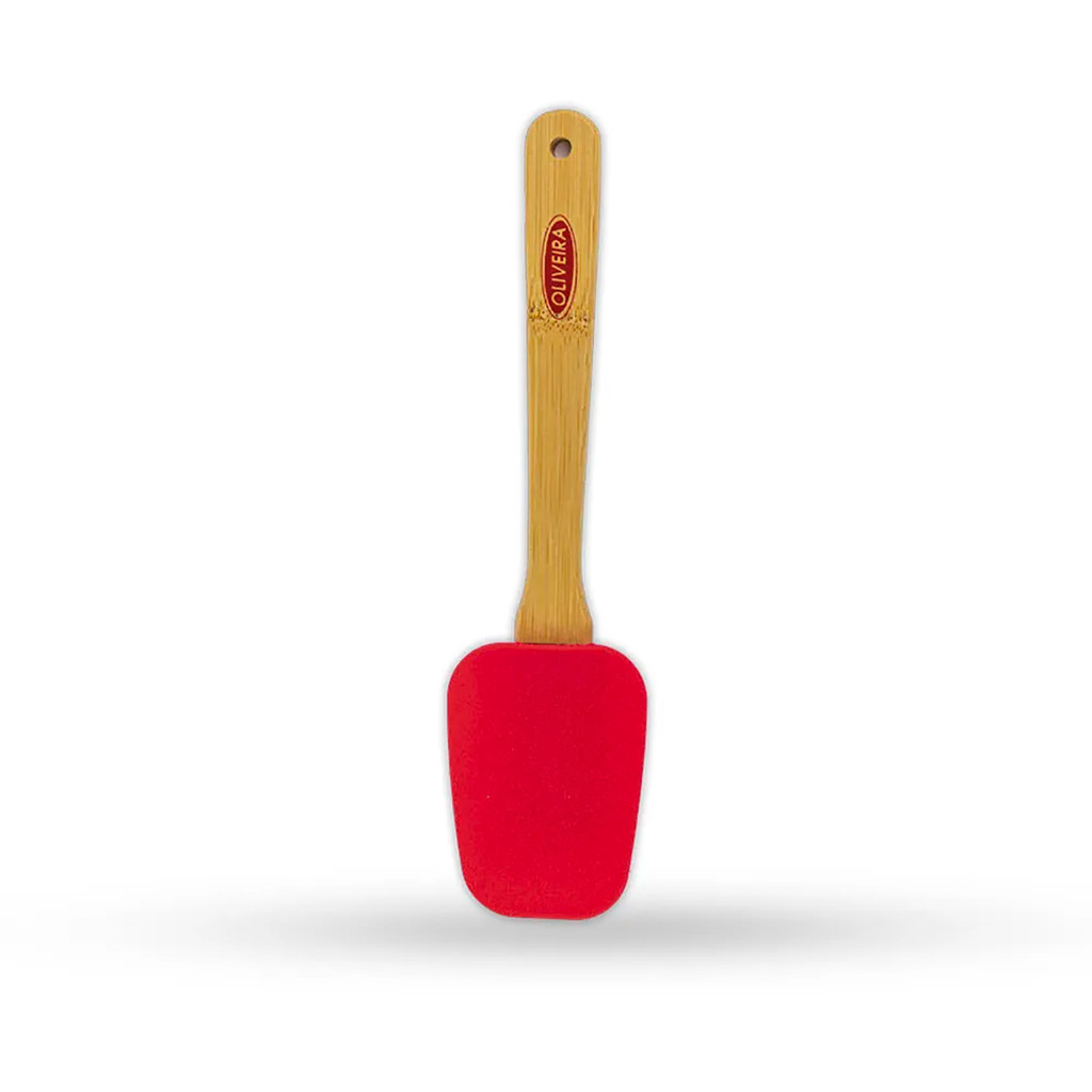 Espátula Silicone Cabo Bambu 25cm Vermelha Alumínio Utensílio Cozinha Oliveira