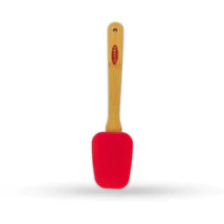 Espátula Silicone Cabo Bambu 25cm Vermelha Alumínio Utensílio Cozinha Oliveira