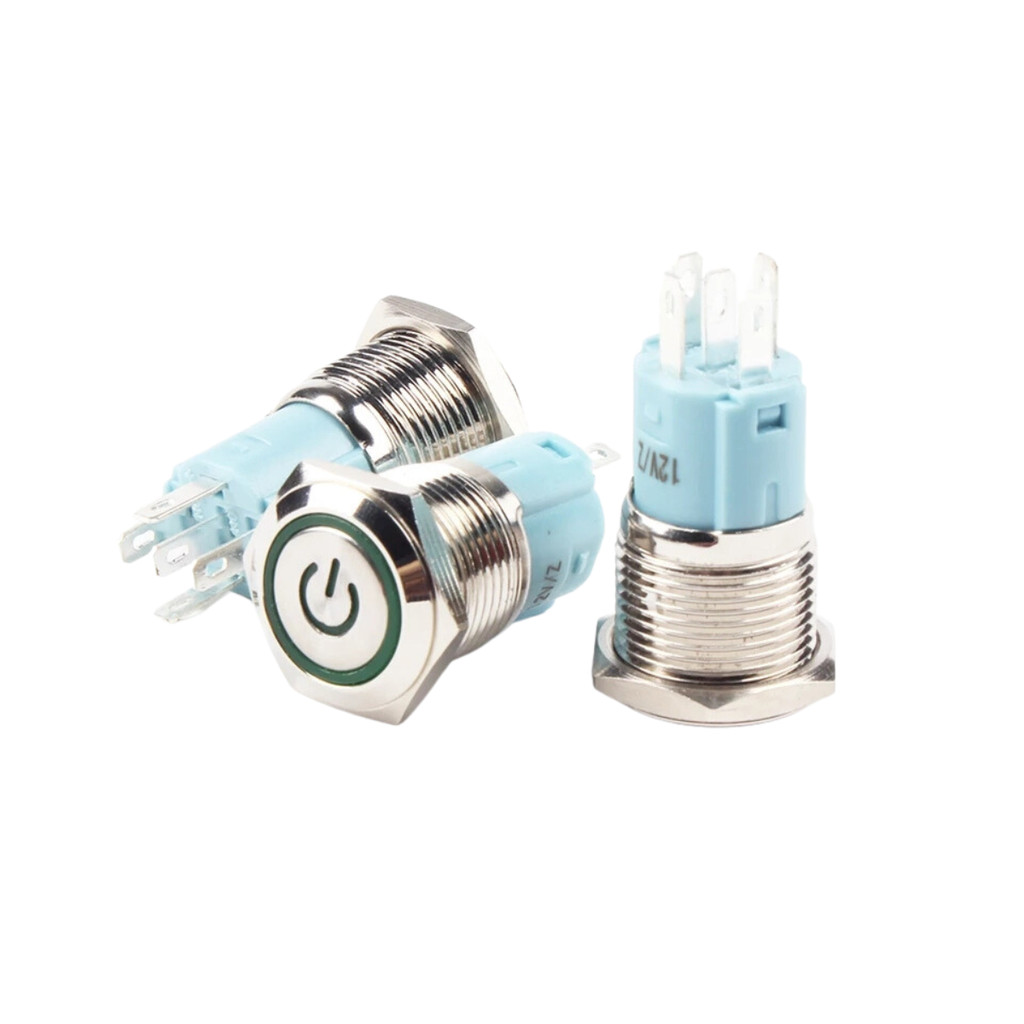 Botao Liga Desliga 16mm LED Verde 12/24v Power