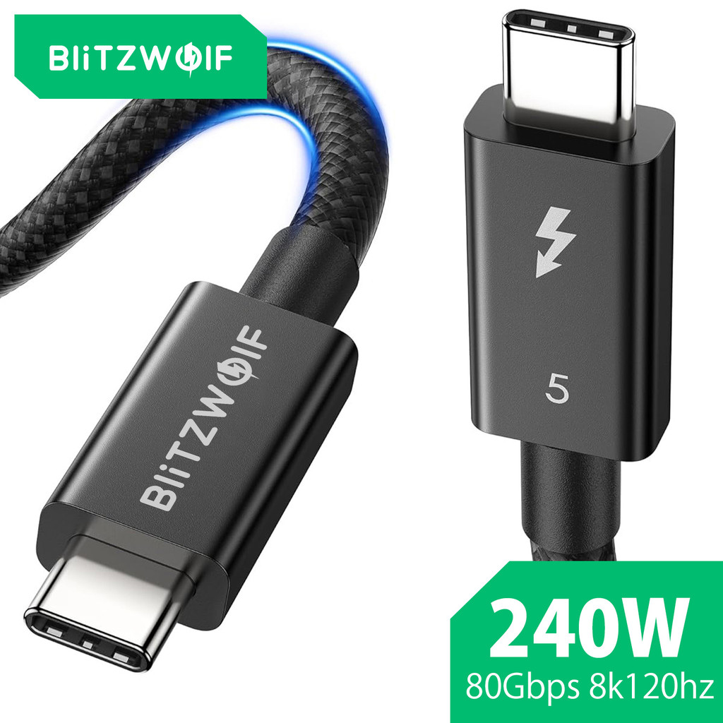 BlitzWolf ® Cabo BW-HDC8 Thunderbolt5 De Carregamento Rápido De 240 W Com Largura De Banda De Até 120 Gbps Para 16K Dual