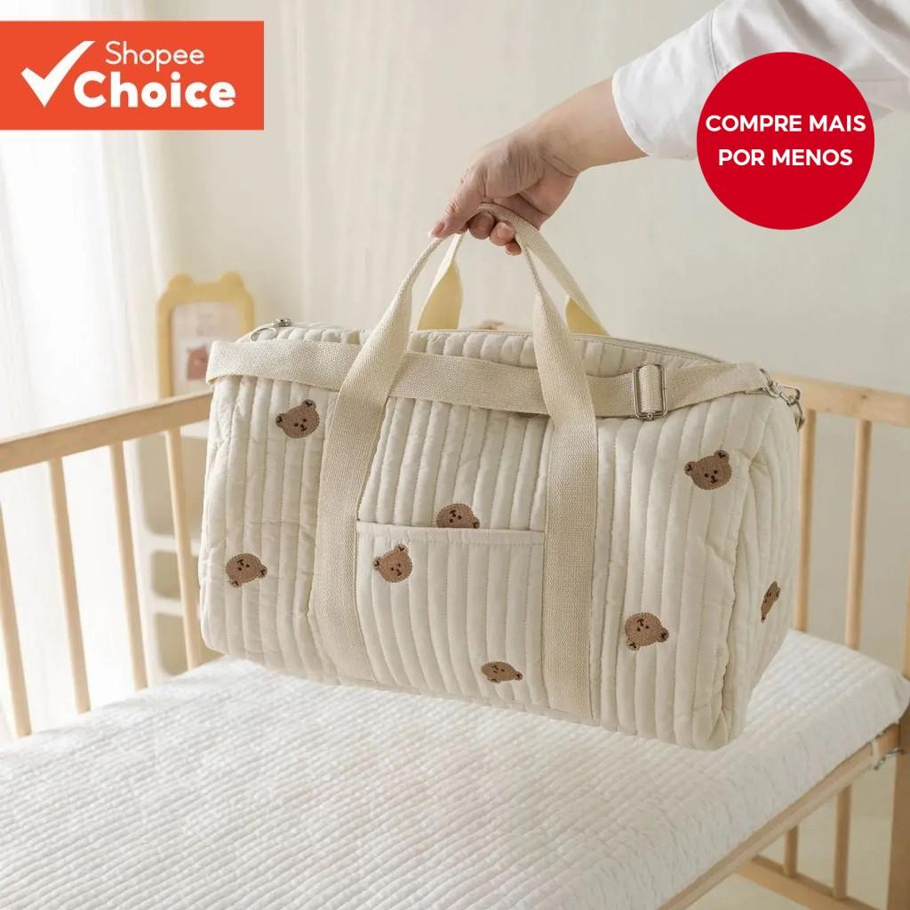 Bolsa de Ombro Mão Bordada Urso Fofo Grande Capacidade Mãe e Filho Bolsa de Mãe e Criança.