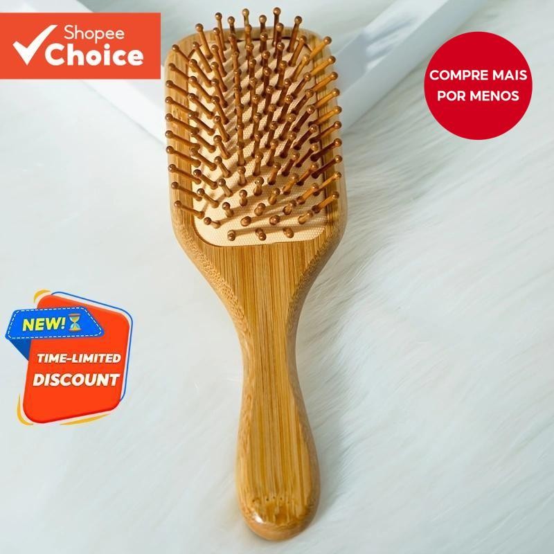 Escova De Cabelo De Bambu Natureza Antiestática De Madeira Couro Cabeludo Massagem Pente A...