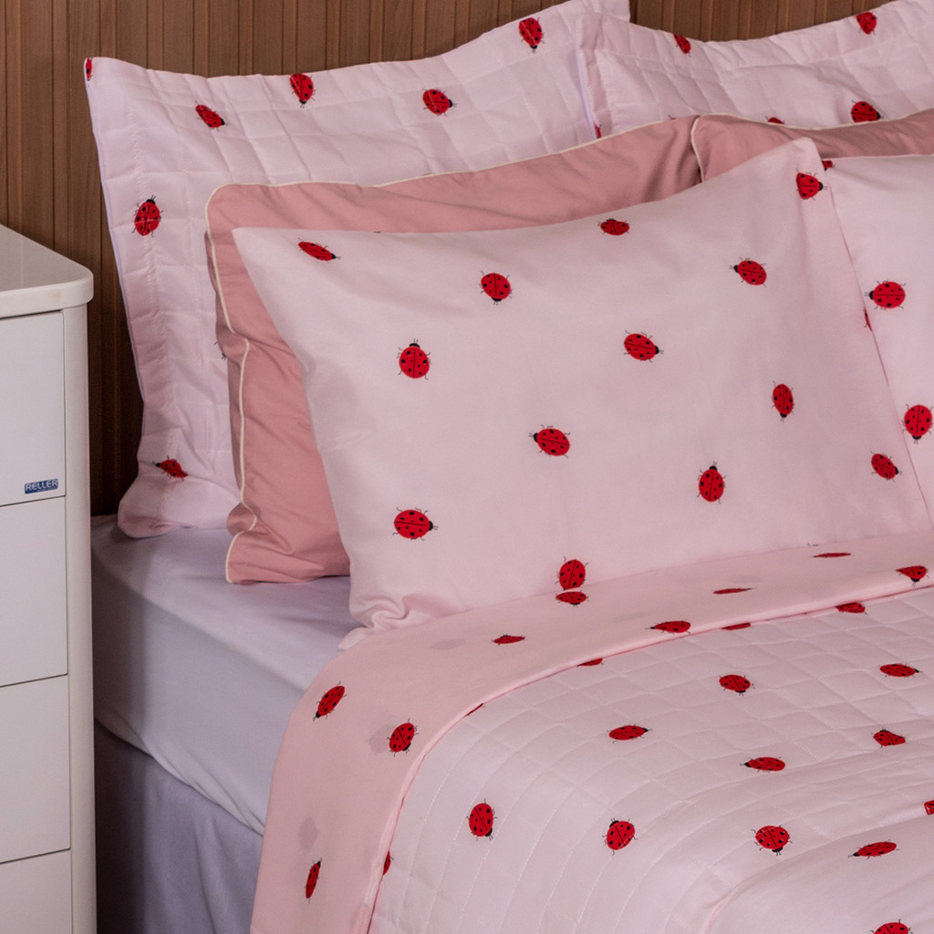 Jogo De Lencol Estampa Joaninha Micropercal Conforto Qualidade Macio Estampado Enxoval Cama Infantil Menina Quarto