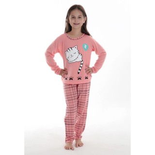 Pijama Longo Infantil Feminino Gatinho Manga Longa Inverno Estampado em Oferta na Shopee