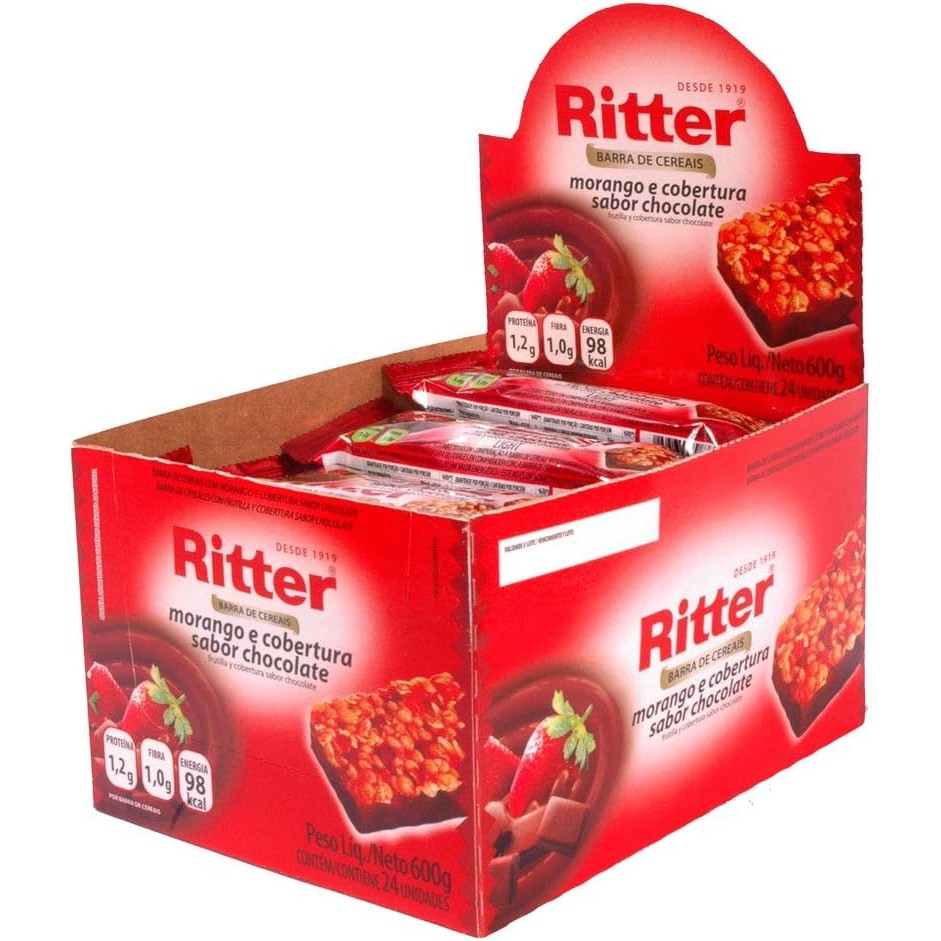 Barra De Cereal Morango Com Chocolate Ritter Com 24 Unidades De 25g
