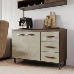Balcão Modulado Para Cozinha Com Tampo Fidelitá Lisboa 120cm 2 Portas 3 Gavetas Noce/Off-White