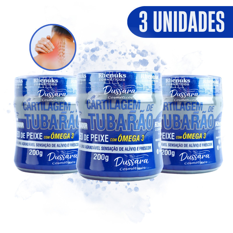 Kit 3 Gel Para Massagem Muscular Cartilagem de Tubarão (com Ômega-3) 200g Rhenuks