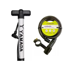 Cadeado Bicicleta Moto Elleven 1mt X 12mm + Bomba Ar Pneu Bicicleta Yamada 30cm