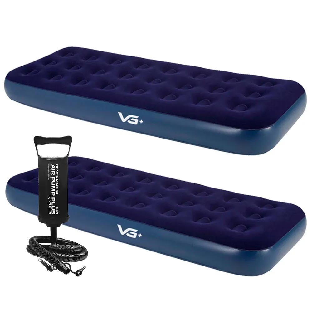 Kit 2 Colchões Infláveis Solteiro Flocked Comfort com Bomba Manual VG Plus em Oferta na Shopee
