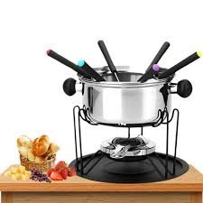 Jogo De Fondue De Inox Com 6 Garfos/Suporte / Prato/Fogareiro 410ml Inverno Frio Dia dos namorados