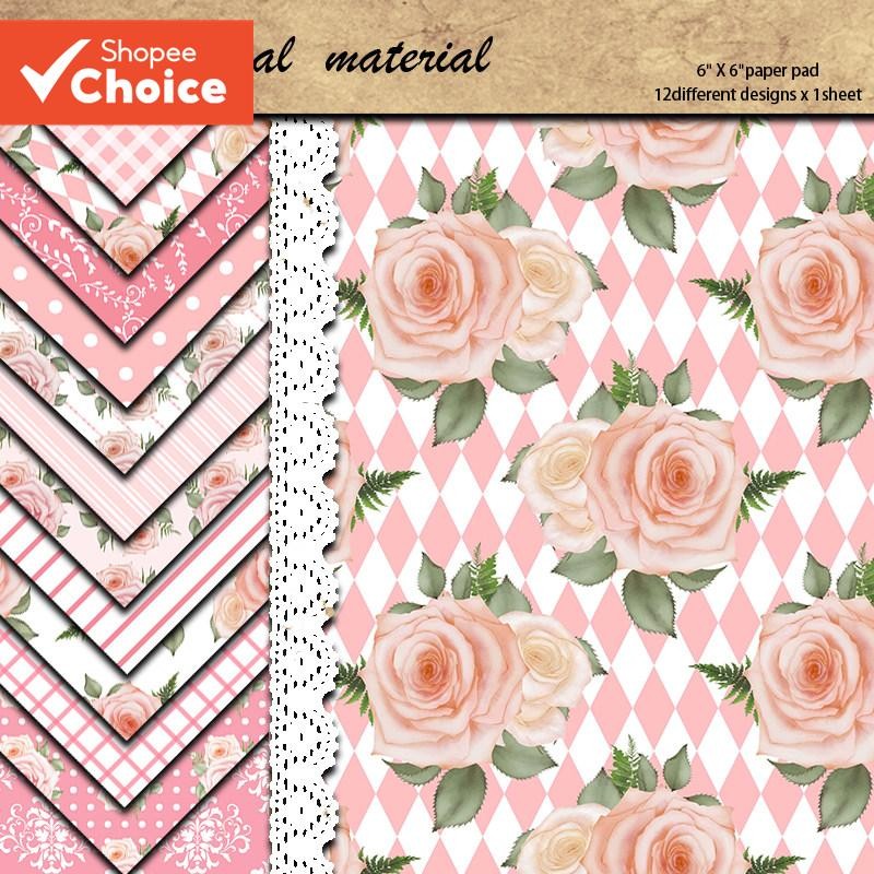 Tamanho Grande 12 Folhas Rosa Material Papel Retro Diário Decoração Ferramentas DIY Estudante Papelaria