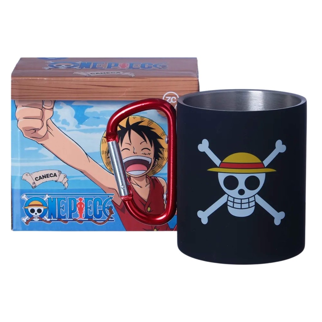 Caneca Mosquetão One Piece 300ml Luffy Skull Aço Inox Zona Criativa Oficial 10025277 em Oferta na Shopee