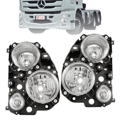 Par Bloco Farol Dianteiro Mercedes Actros 2016 A 2020 Com Direcional 24V Lado Motorista E Passageiro