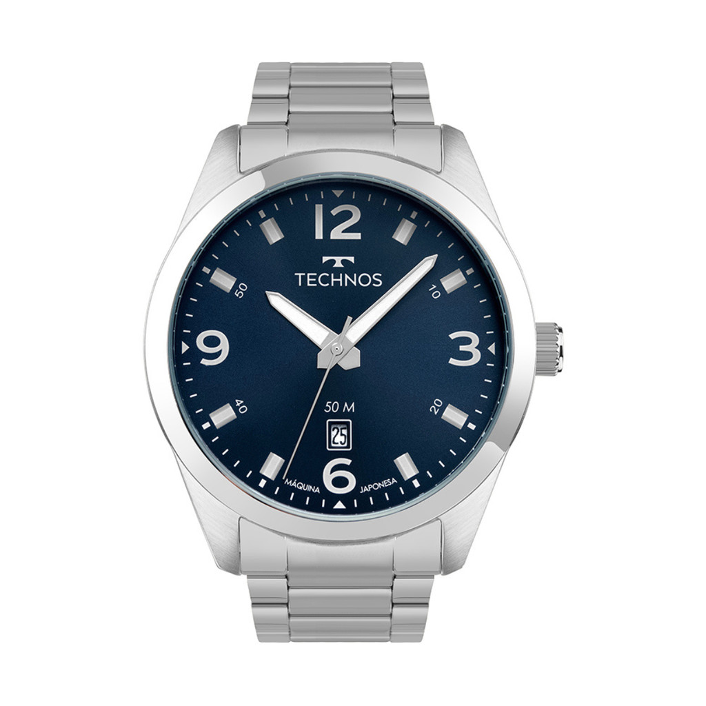Relógio Masculino Technos Prata Azul Analógico 2115TZP/1A