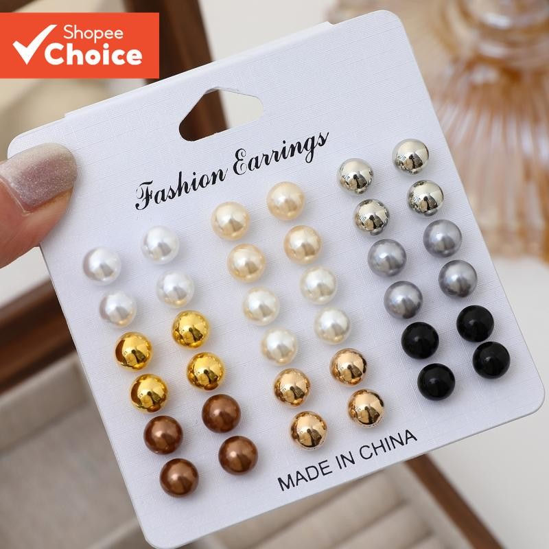 18 Pares De Brincos De Pérola Falsa Da Moda , Prata , Ouro , Pérolas Pretas Para Mulheres ...