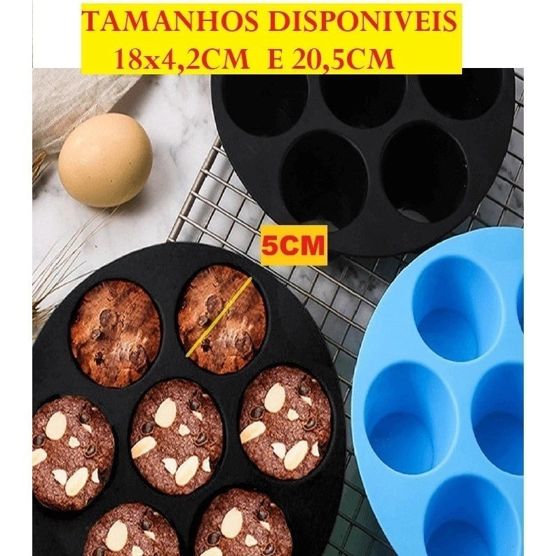 Forma Silicone Air Fryers 7 Cavidades Moldes Cupcake Multicolorido18x4,2cm Silicone Muffin Bolo Casa