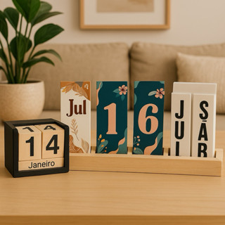Calendário Decorativo de Mesa Escritório Madeira em Oferta na Shopee