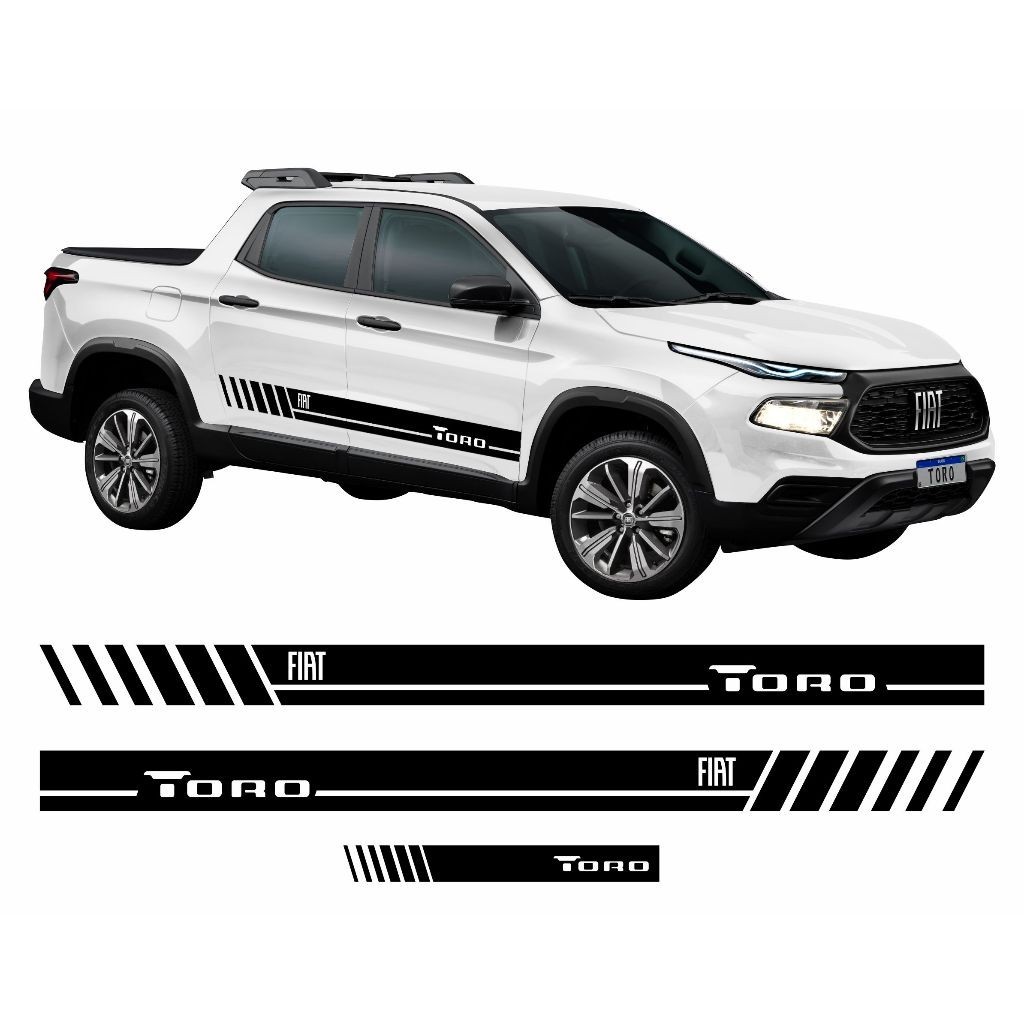 Kit 3 Adesivos Camionete Toro Faixa Lateral E Traseira Acessórios Personalizado Preto Brilho Ft54