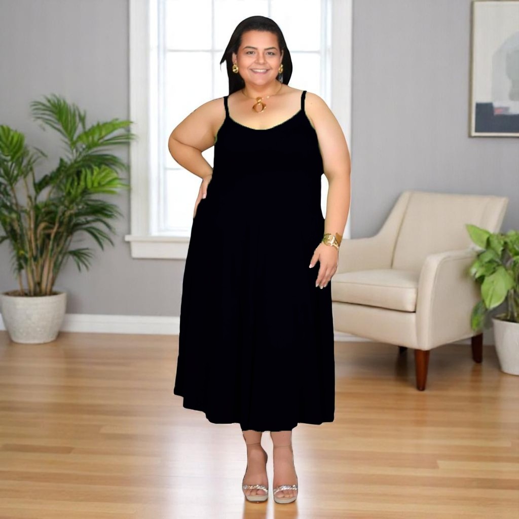 Vestido Feminino Plus Size Básico Soltinho Modelo Midi Decote V Tecido Confortável