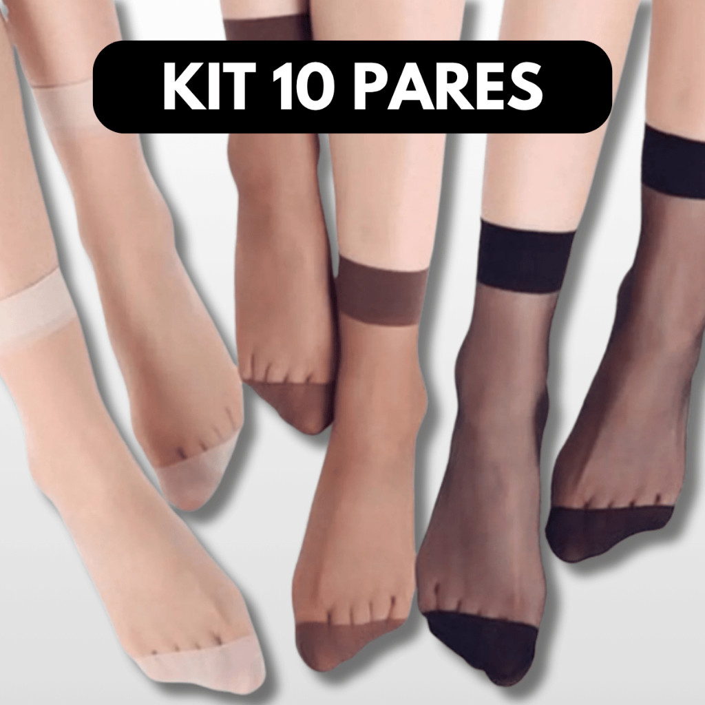 Kit 10 Pares Meia Fina Feminina Soquete Confortável Sapatilha