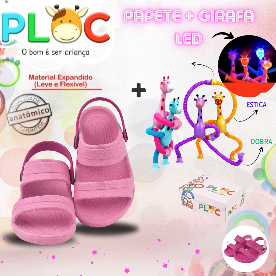 Kit Divertido Ploc - Papete ROSA + Girafa Ploc LED Estica e Puxa MENINA