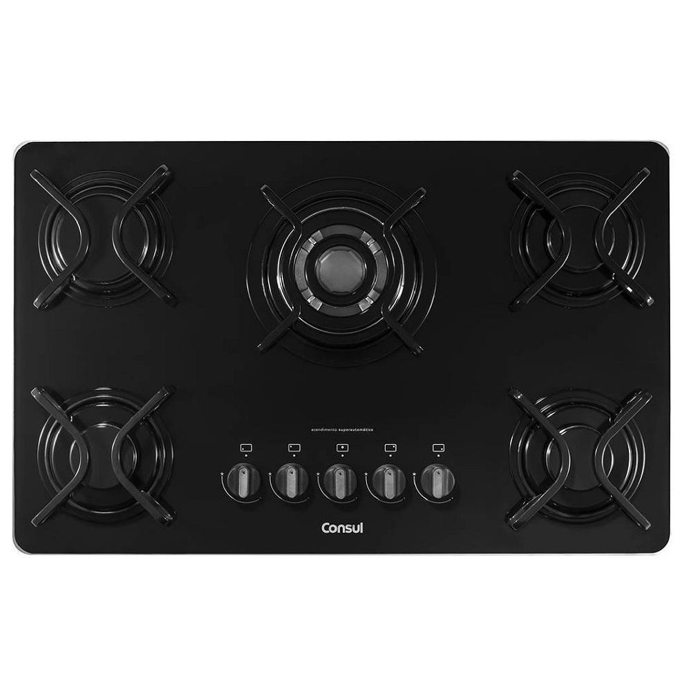 Cooktop à Gás Consul 5 Bocas Quadrichama Bivolt Preto CDD75AEUNA -  Bivolt em Oferta na Shopee