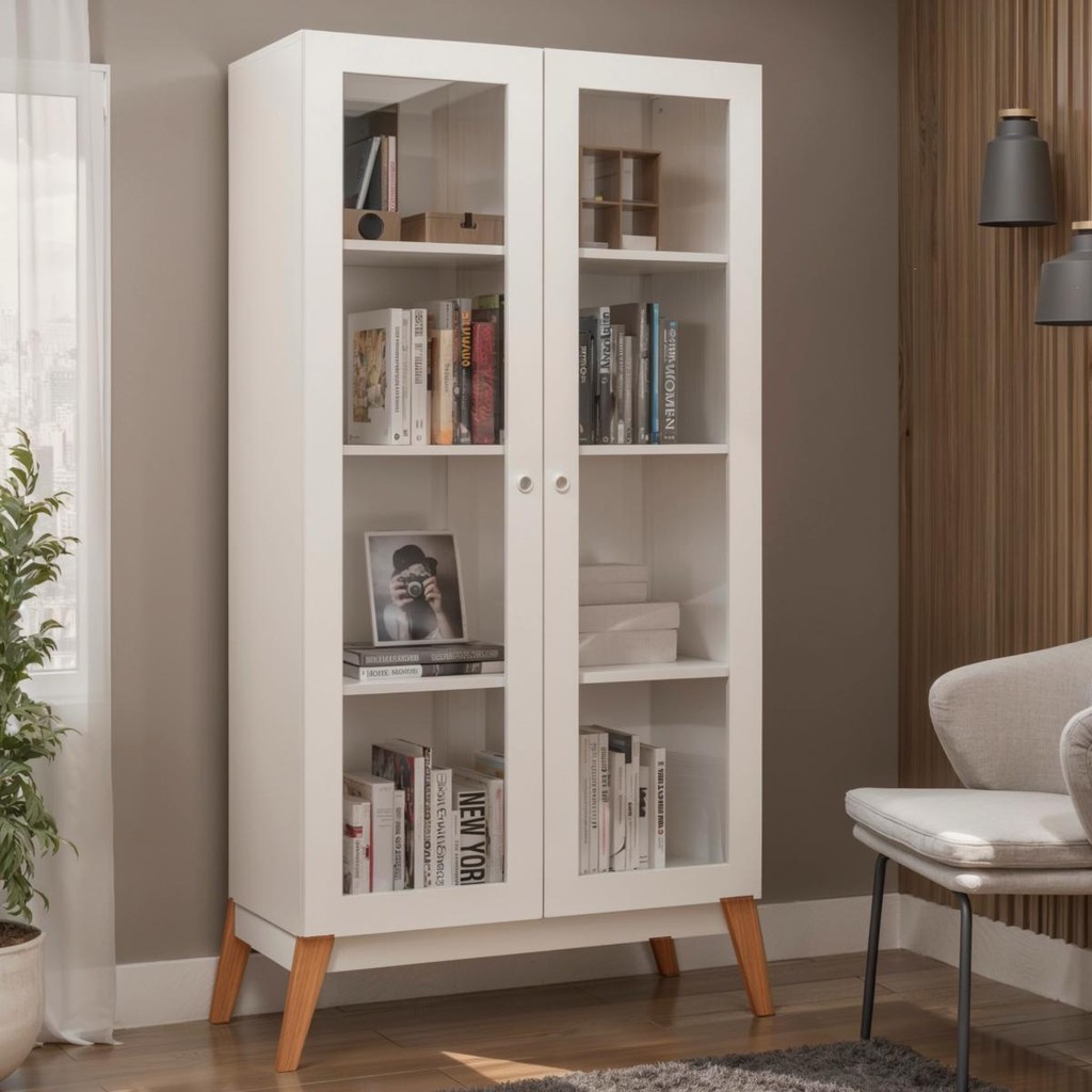 Estante Livros Genialflex Jamaica 2 Portas de Vidro Branco - Home & Living