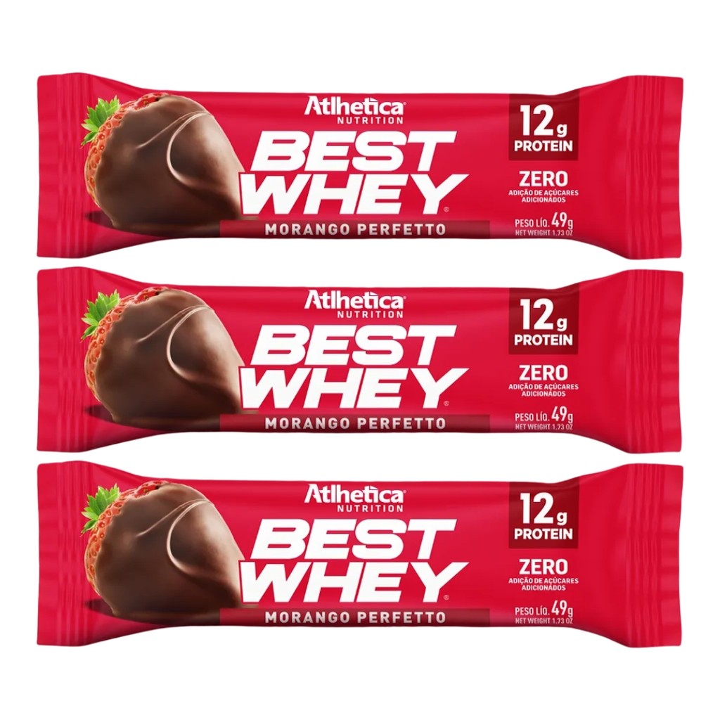Kit 3 Best Whey Atlhetica 49g Morango Perfetto 12g Proteína