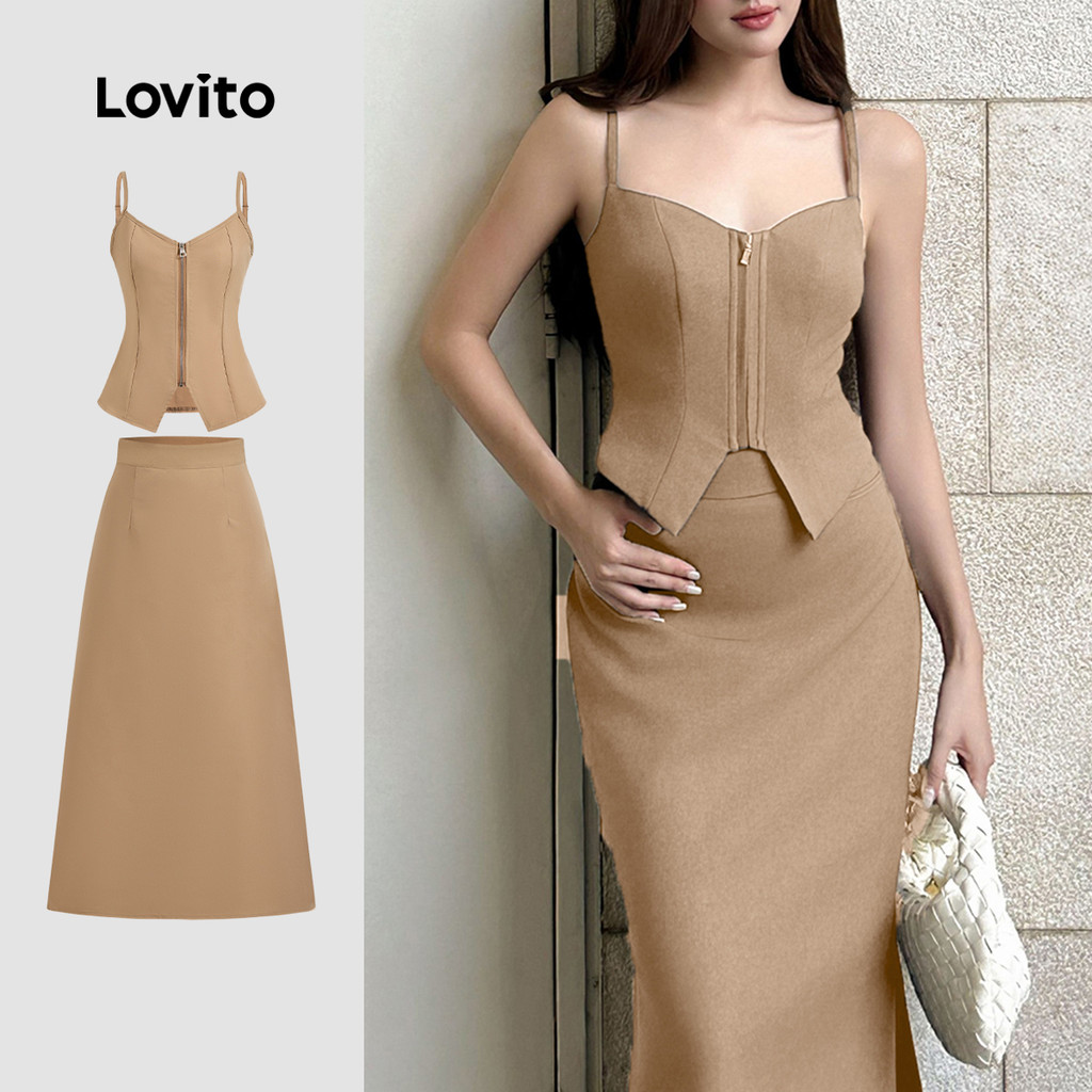 Lovito Tops Ou Calças Elegantes Com Zíper Frontal Dividido Primavera/Verão Tops Ou Calças Para Mulheres L135ED483 - Women Clothes