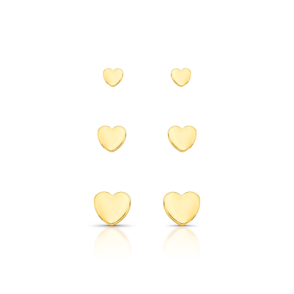 Brinco trio de corações banhado a ouro Muk Joias minimalista
