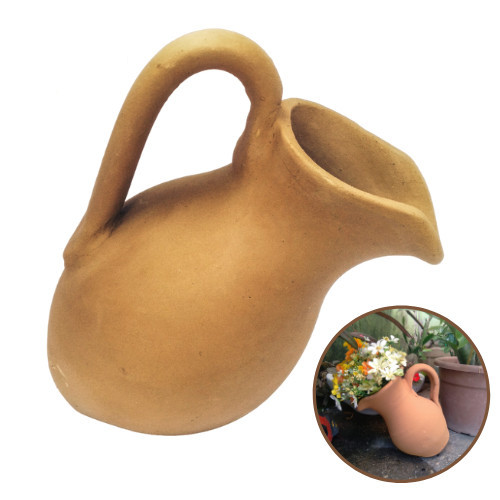 Jarra De Barro Inclinada Com Alça 1,2l Decoração Terracota Jardim Fonte Tam M