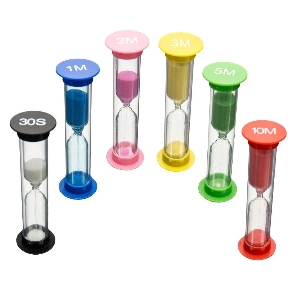 Kit 6 Mini Ampulheta Decorativa Infantil De Areia Temporizador Relógio 30 Seg. 1 2 3 5 10 Minutos