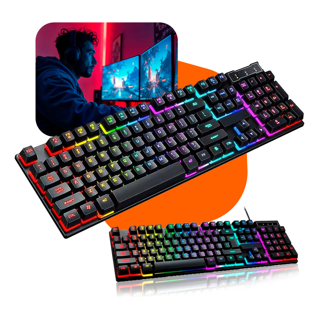 Teclado Gamer Semi Mecânico Iluminado Luz De Led Rgb Para Pc Ps4 Xbox Console Usb Para Escritório Home Office Abnt2 NOVO