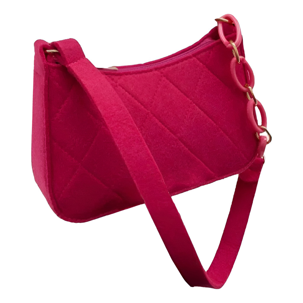 Bolsa De Ombro Feminina Quadrada De Feltro Alça De Corrente Rosa-chiclete Lisa Rosa-chiclete