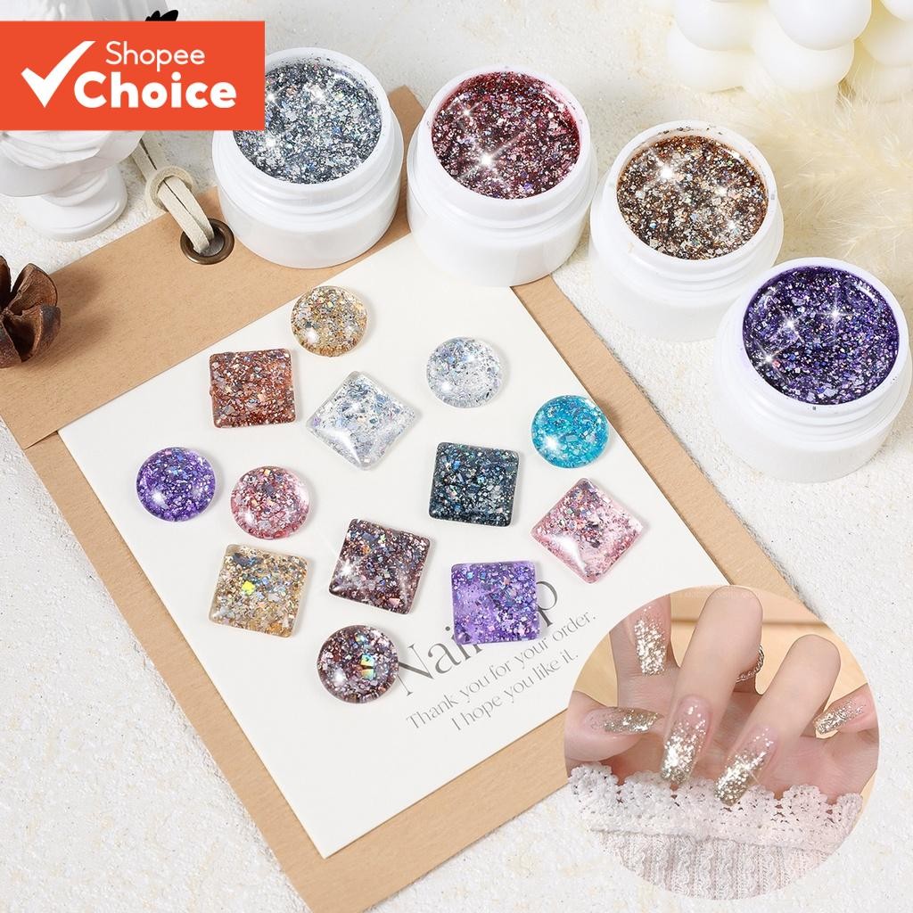 Gel Glitter para Unhas, Lantejoulas Refletivas, Uso Profissional com Secagem UV