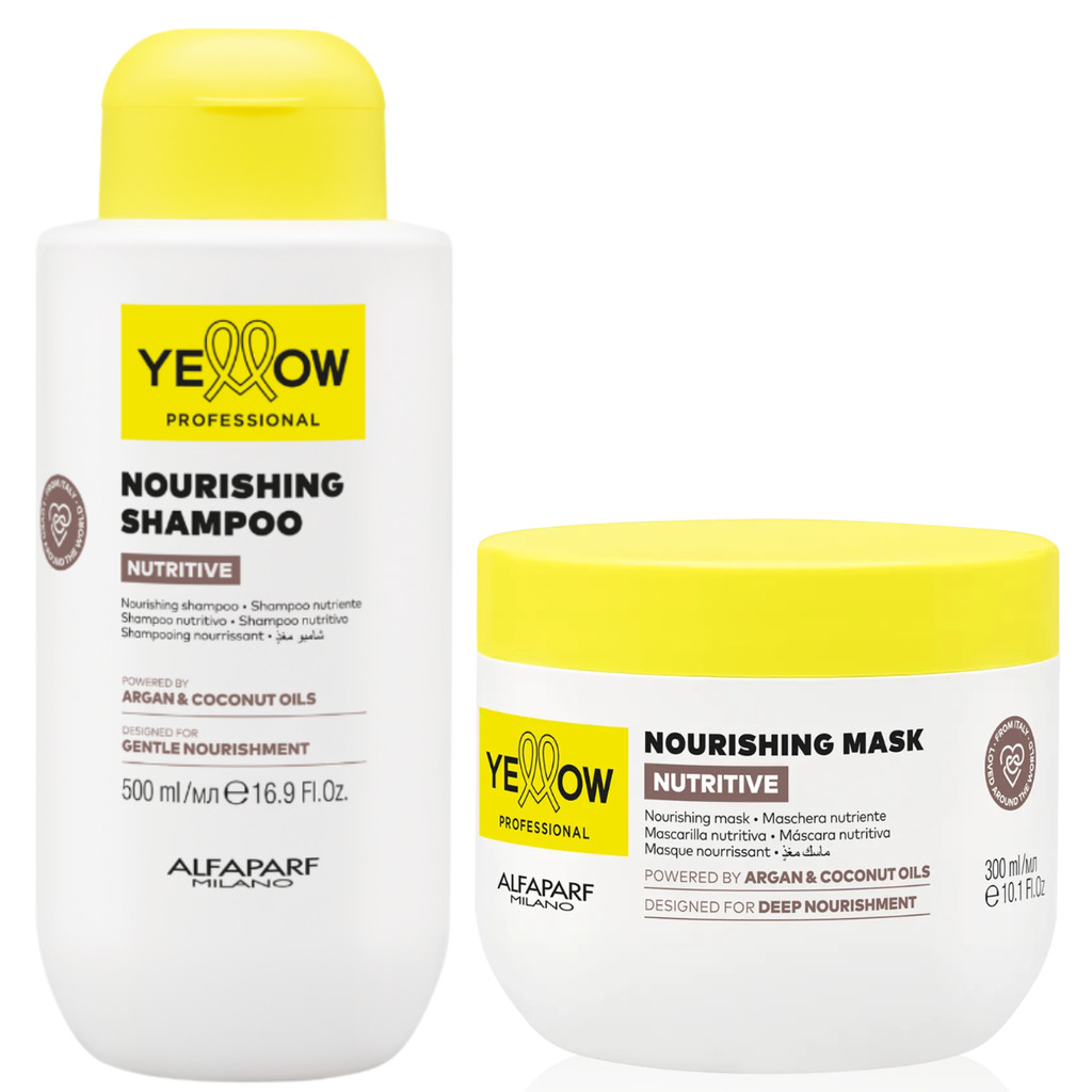 Kit Yellow Nutritive Alfaparf Shampoo 500ml e Máscara 300ml Nutrição e Reparação para os Fios em Oferta na Shopee