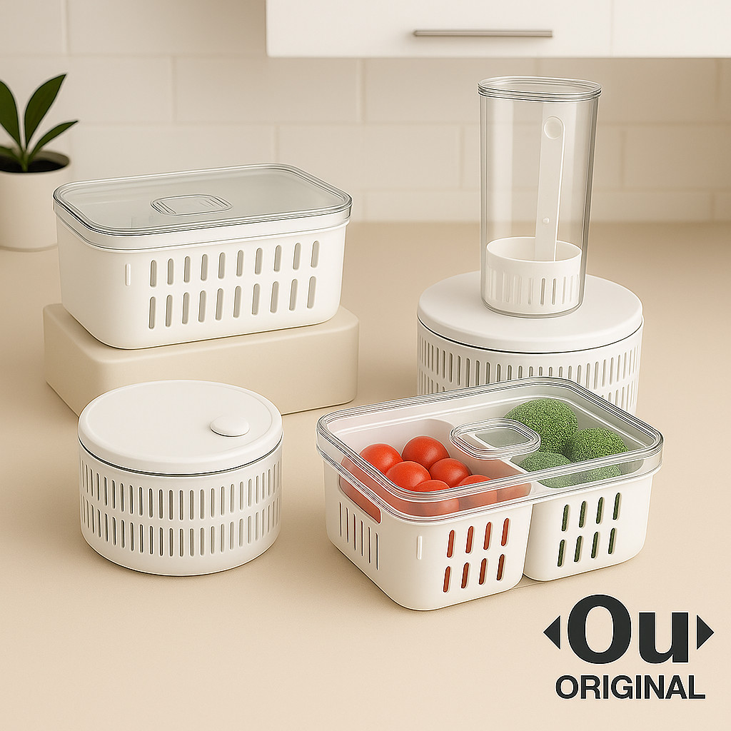 Kit Pote Organizador de Geladeira Com Escorredor Cesto Tampa Multiuso Alimentos Verdura Ve...
