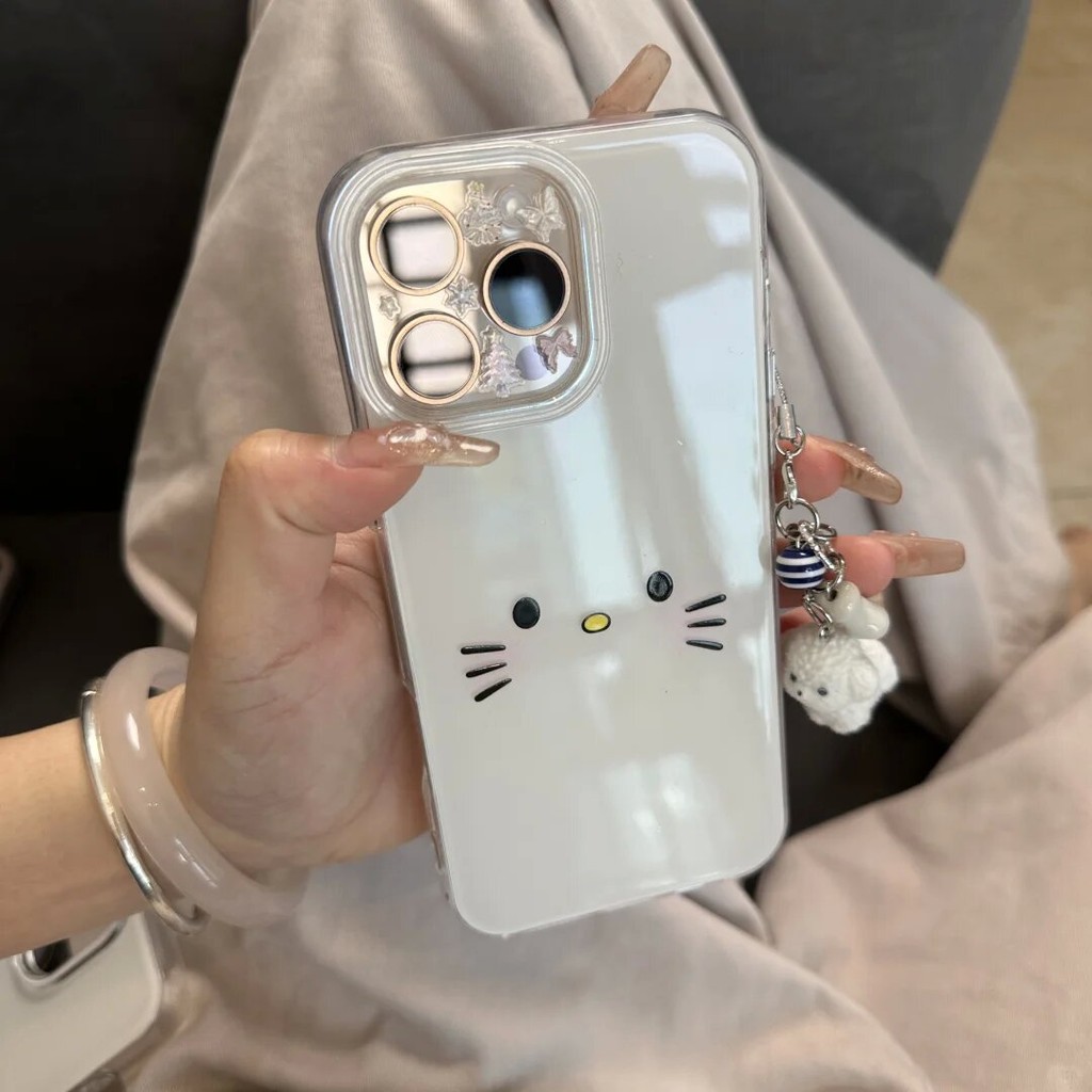 Huiwanju Capa Para Celular Com Pingente De Cachorrinho De Pelúcia Expressão De Gato kt Fofa E Simples É Adequada iPhone
