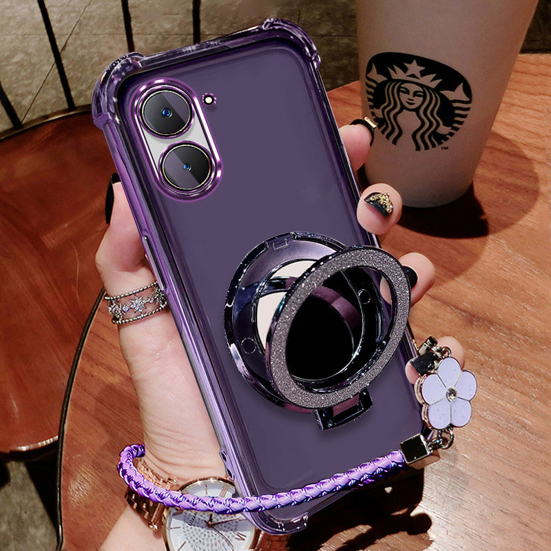 Invólucro Redmi A5 caso de telefone à prova de choque espelho titular magnético flor pulseira caso translúcido proteção em Oferta na Shopee