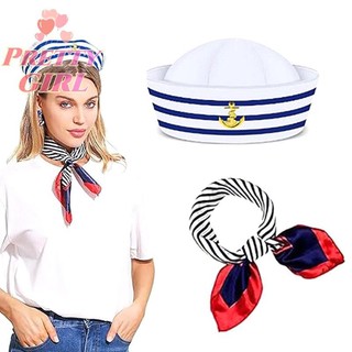 [Linda ggirl] Lenço Quadrado Pequeno Feminino Conjunto De Marinheiro Aeromoça Listrado Patchwork De Cetim Com Carnaval D