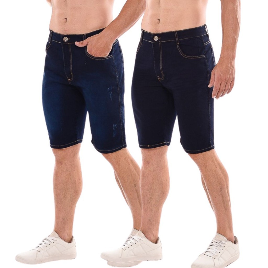 Kit 2 Bermuda Jeans Masculina Tendencia Elastano Moda Tradicional