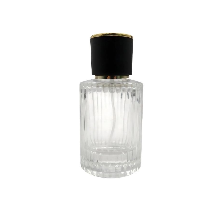 Frasco para Perfumaria de Vidro com Válvula Spray Dourada Tampa Luxo Preta - 50ml - 1 unidade - Rizzo