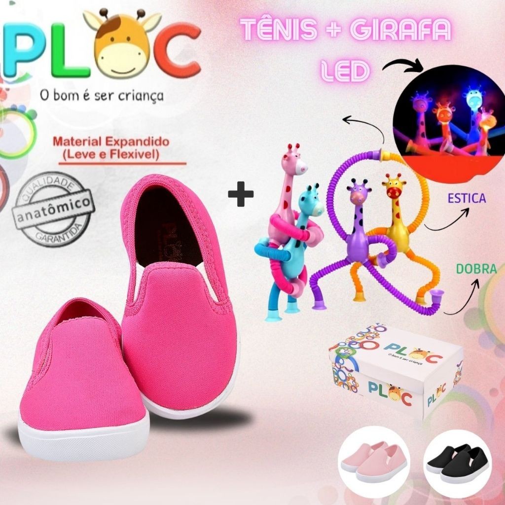 Kit Divertido Ploc Iate - Tênis Iate + Girafa Ploc LED Estica e Puxa MENINA